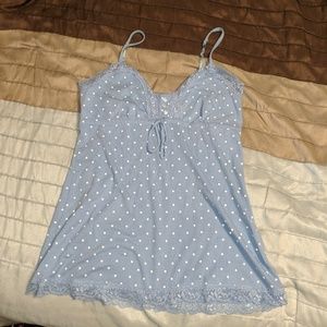 Blue camisole with white polka dots